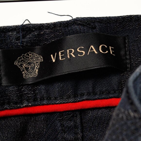 Versace Cody Navy & Black Jacquard Slim-Fit Jeans - Picture 12 of 16